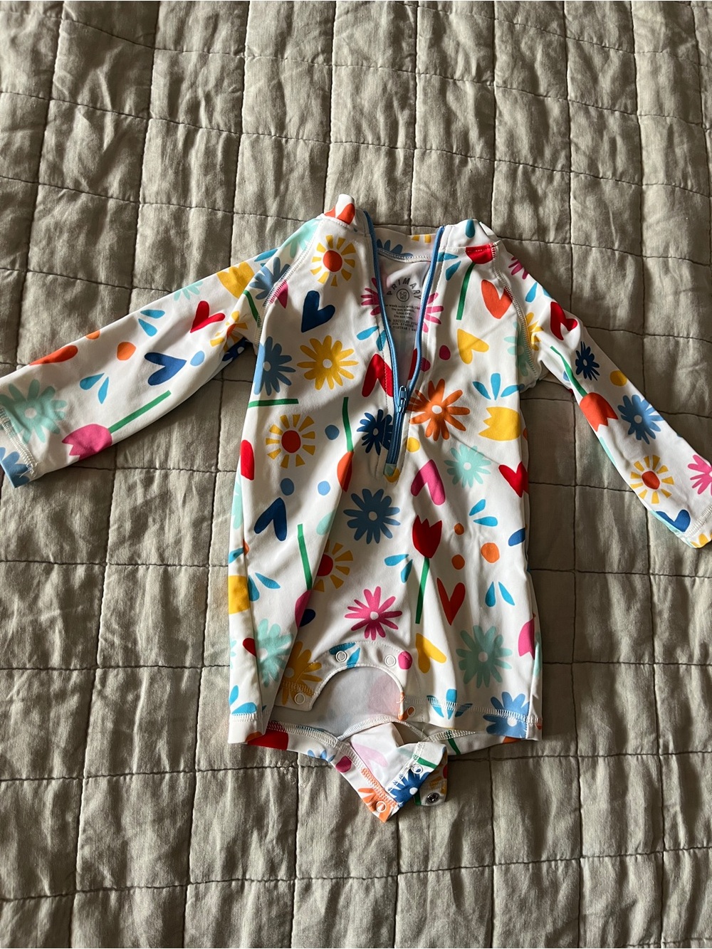 Kids girls Primary UPF 50 Long Sleeve Floral Zip Front Swim Suit 6-12 mos